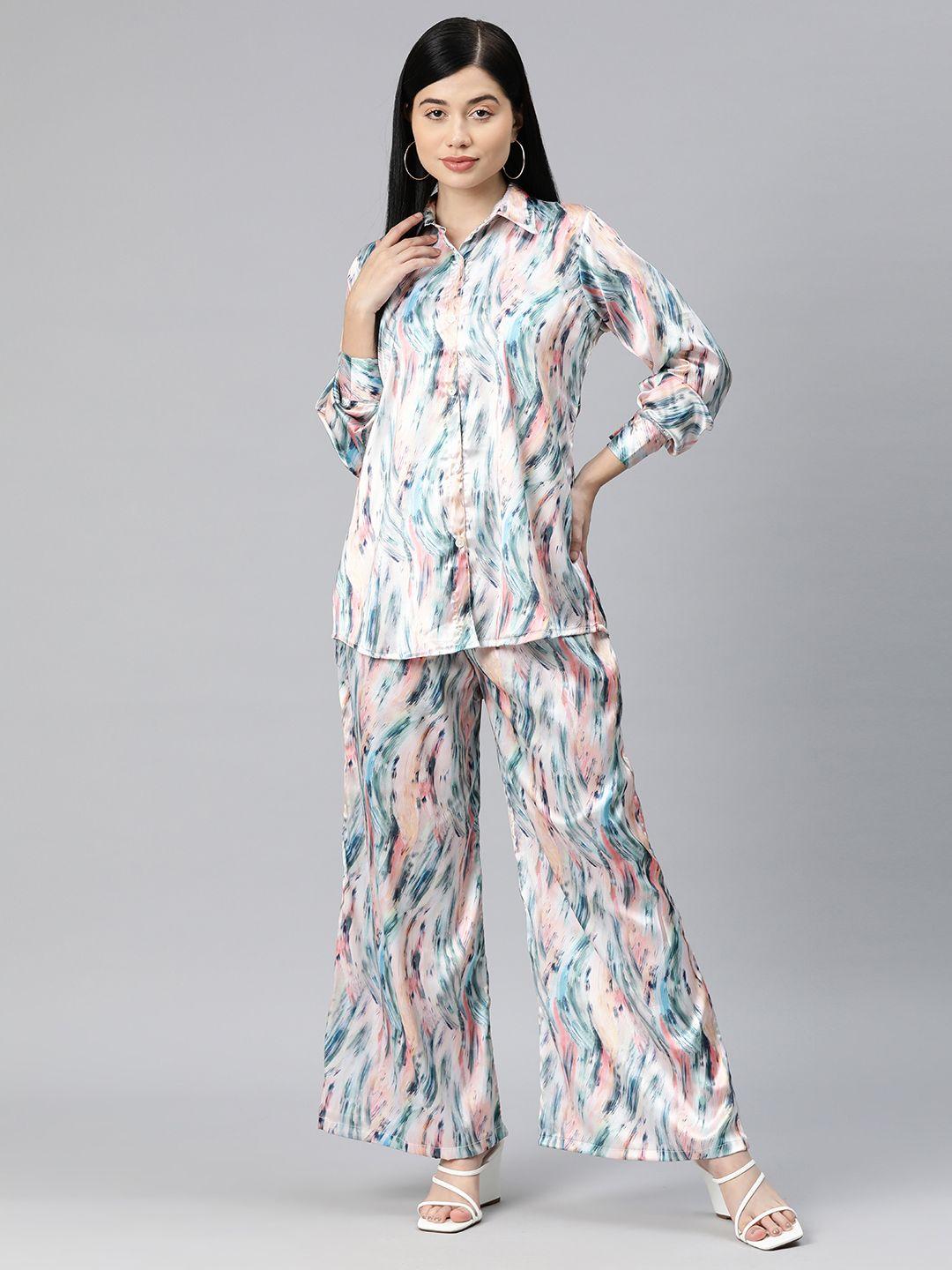 readiprint fashions women printed satin shirt with palazzos