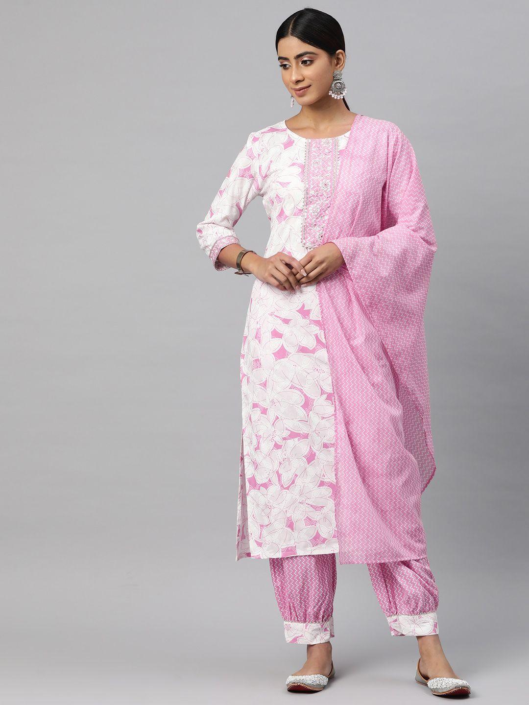 readiprint fashions women printed thread work kurta with harem pants & with dupatta