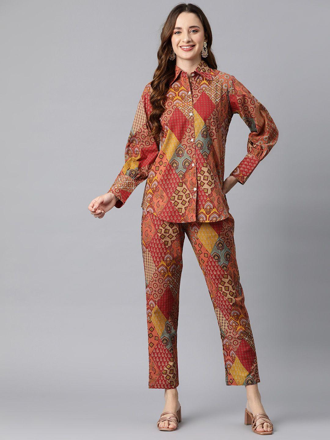 readiprint fashions women pure cotton ethnic printed shirt & trouser co-ord set