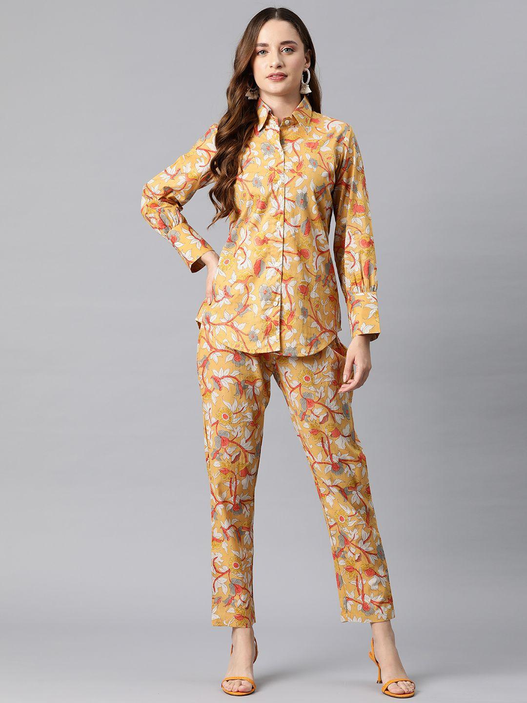 readiprint fashions women pure cotton floral printed shirt & trouser co-ord set