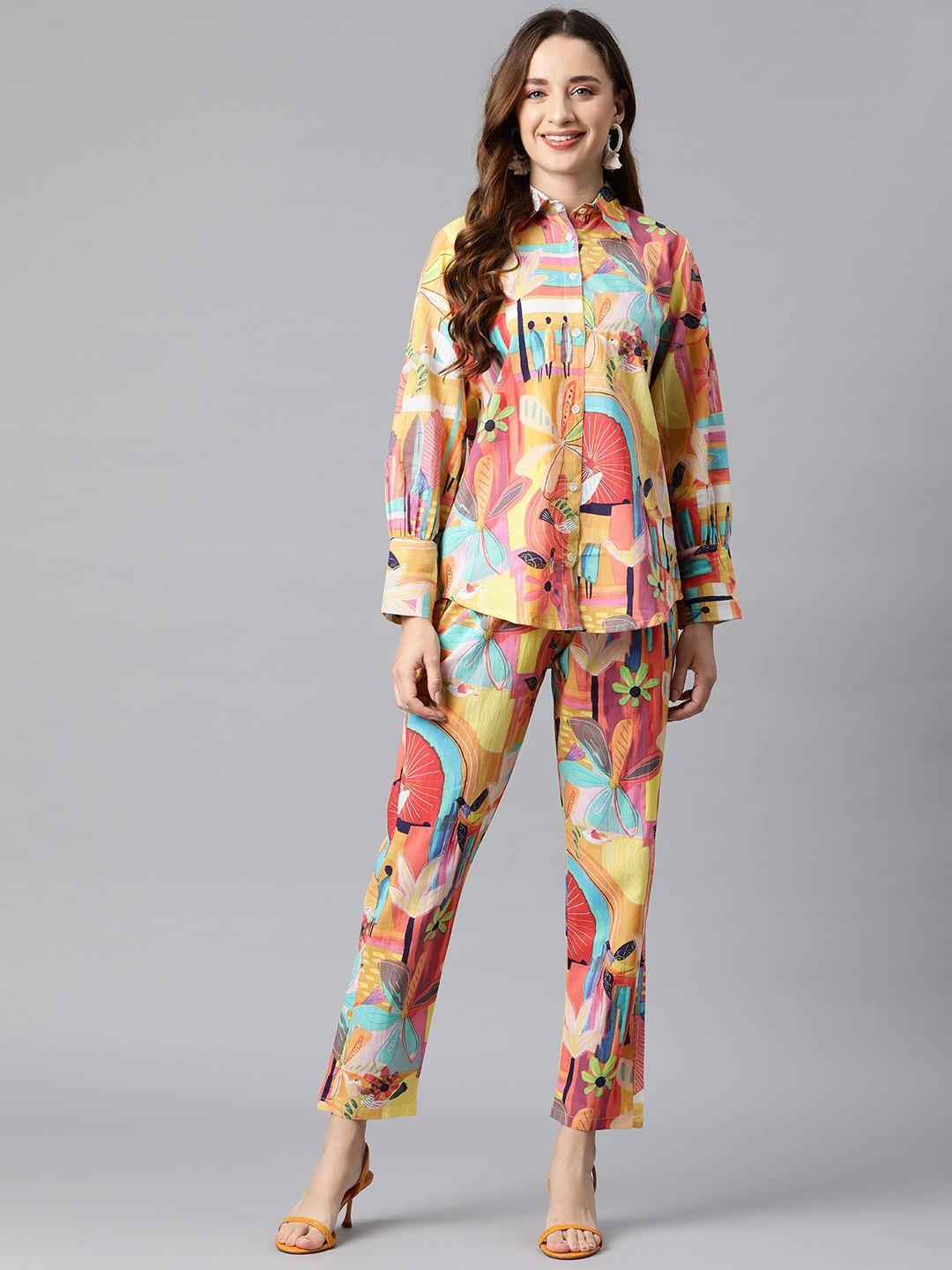 readiprint fashions women pure cotton graphic printed shirt & trouser co-ord set