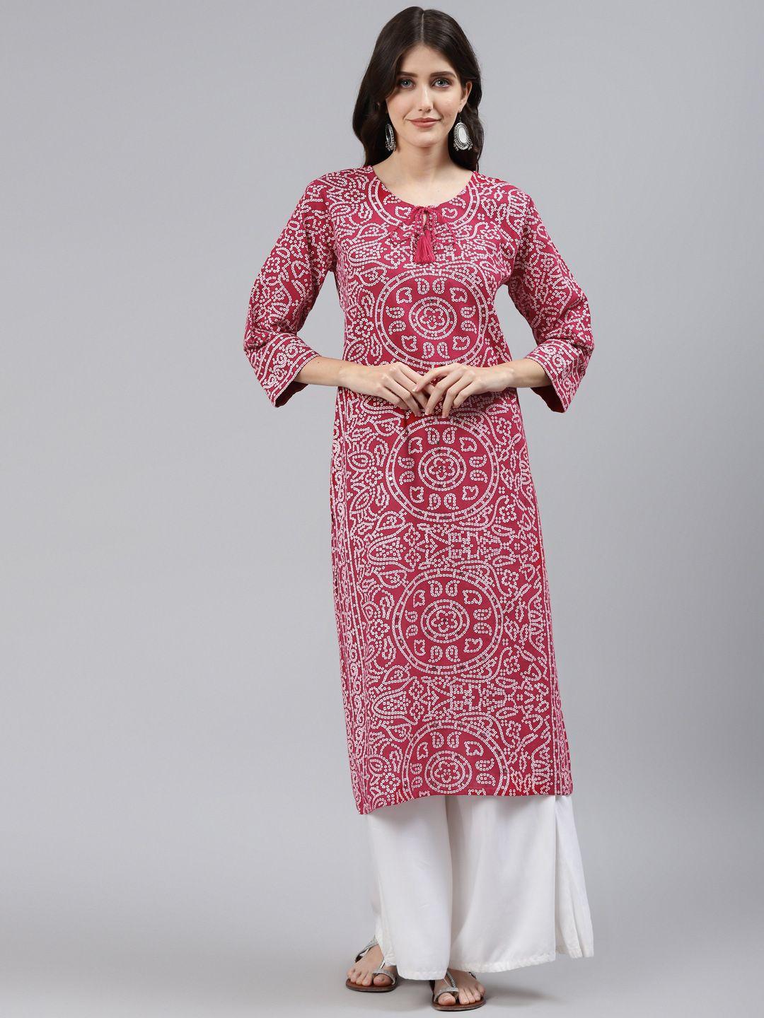 readiprint fashions women red bandhani printed mirror work cotton kurta
