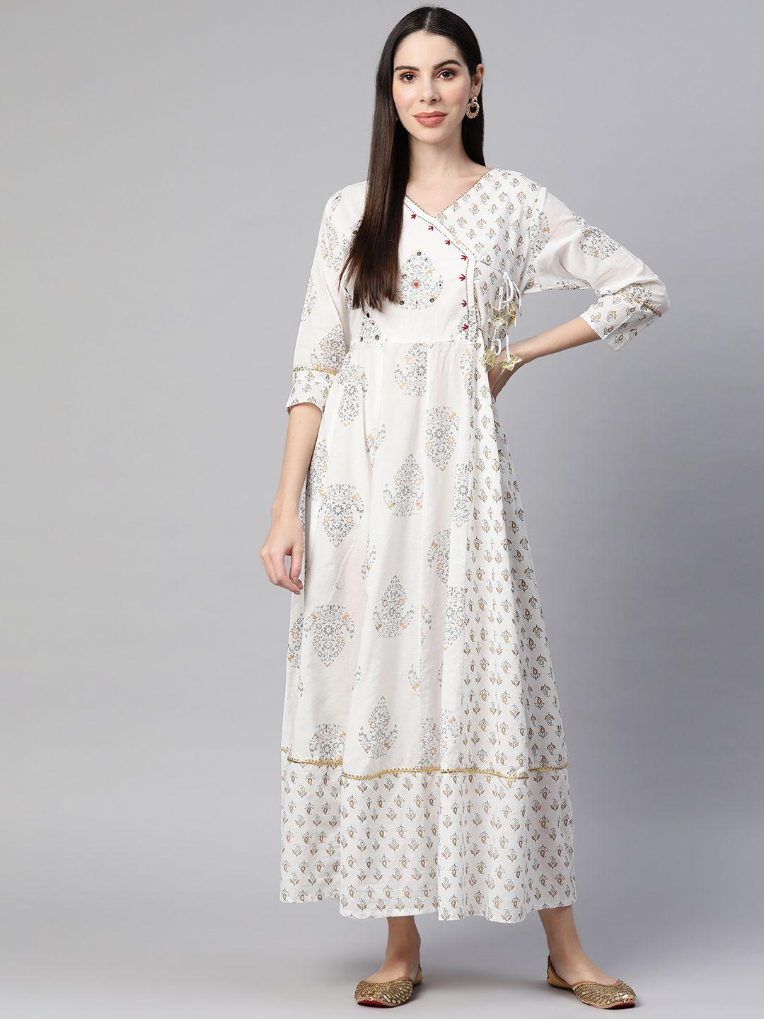 readiprint fashions women white & black pure cotton ethnic motifs ethnic gown