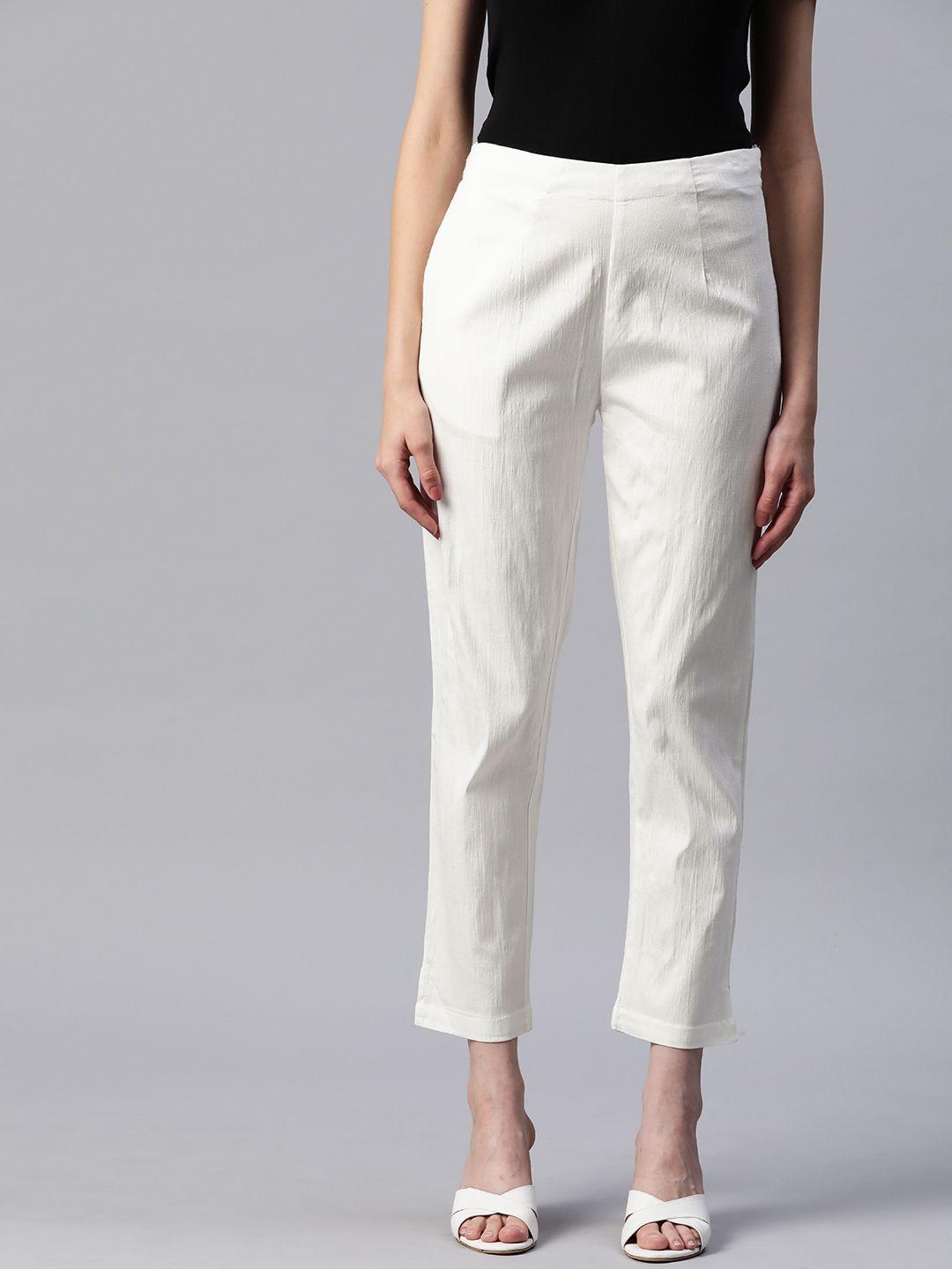 readiprint fashions women white regular fit trousers