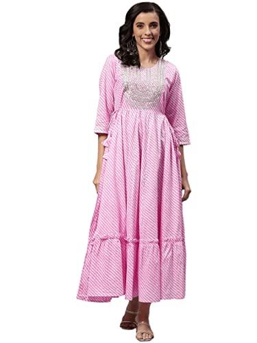 readiprint fashions womens anarkali style cotton fabric pink dress (pink_m)