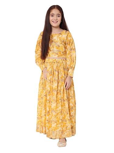 readiprint fashions womens straight cotton fabric yellow color choli and lehenga-(3-4y)