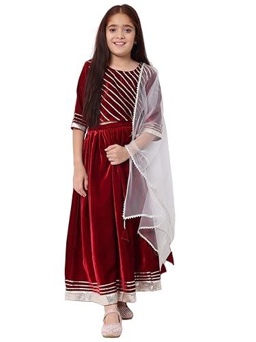 readiprint fashions womens straight velvet fabric maroon color choli and lehenga with dupatta-(8-9y)