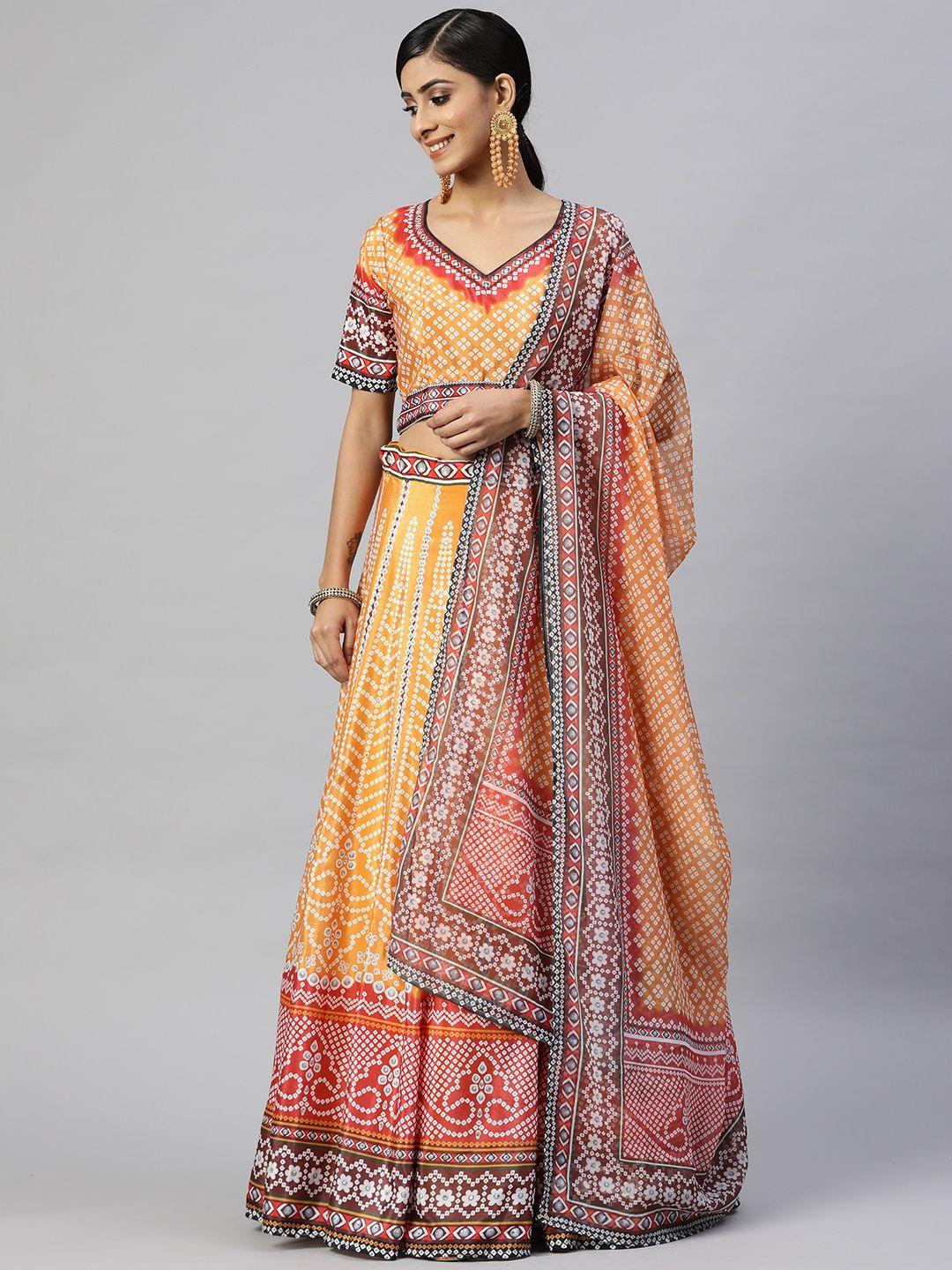 readiprint fashions yellow & white printed semi-stitched lehenga & unstitched blouse with dupatta