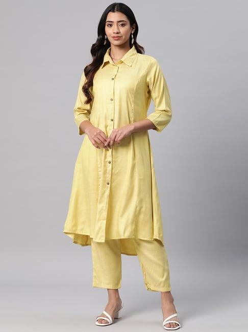readiprint fashions yellow cotton striped kurta pant set