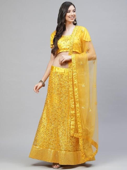 readiprint fashions yellow embellished semi stitched lehenga choli set with dupatta