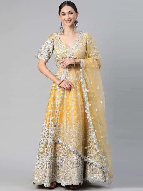 readiprint fashions yellow embroidered lehenga choli set with dupatta