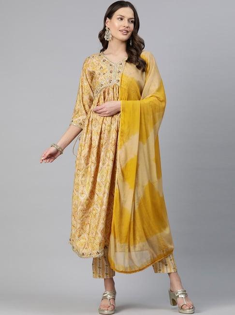 readiprint fashions yellow printed kurta pant set with dupatta