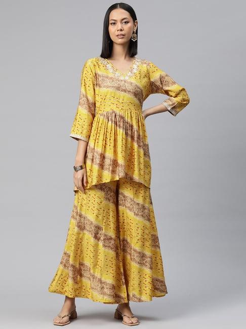 readiprint fashions yellow printed kurti sharara set