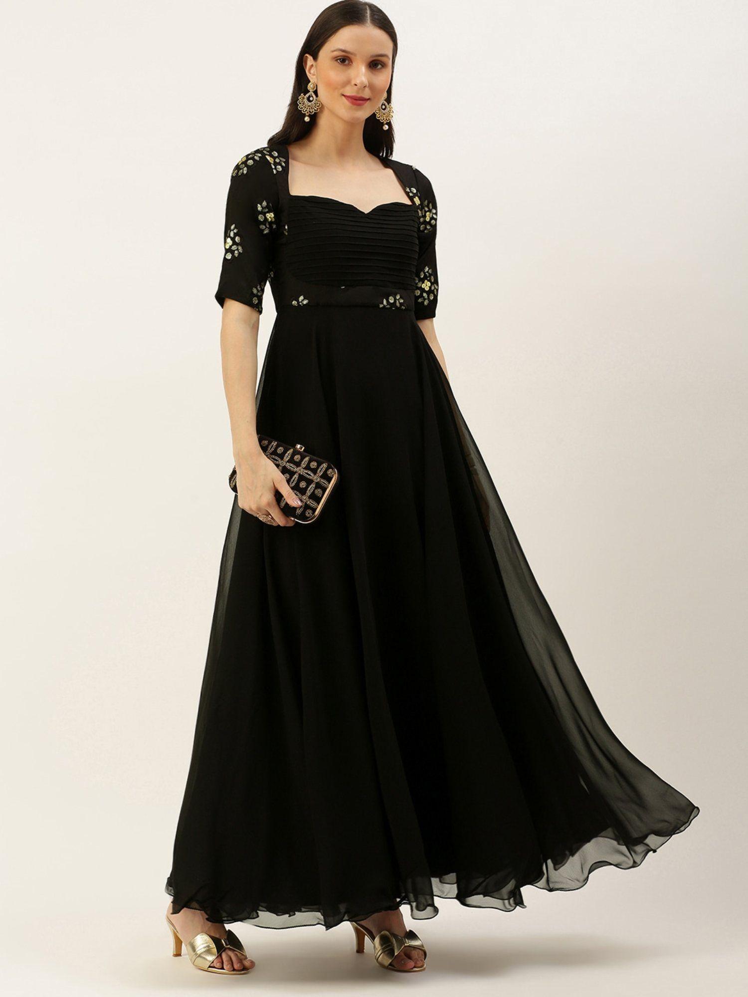 ready to wear black chinnon embroidered gown