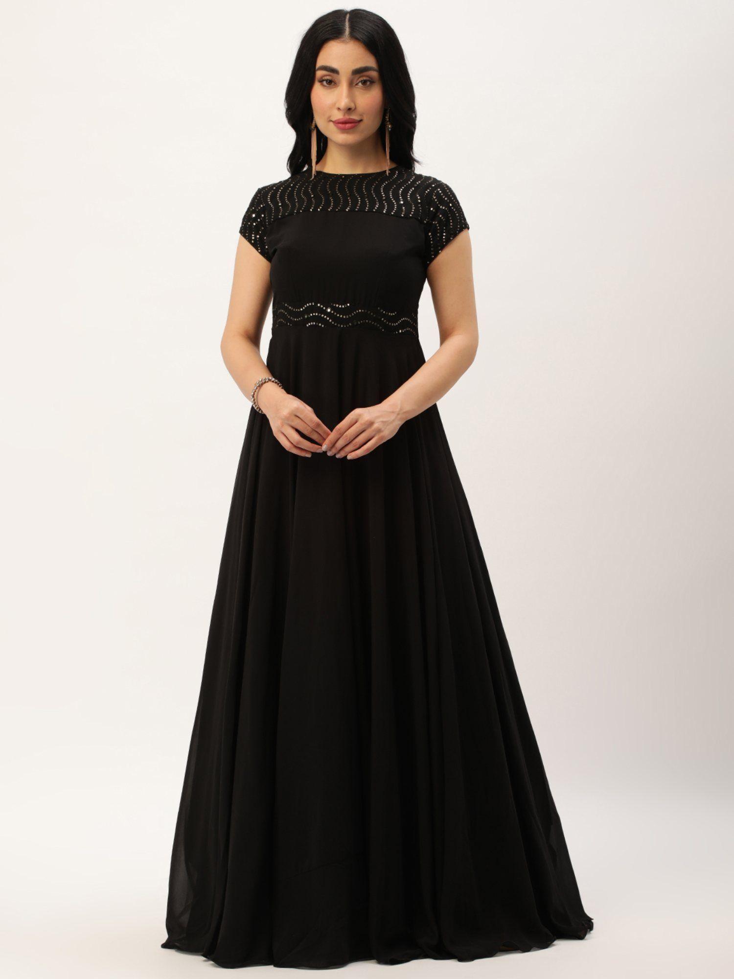 ready to wear black georgette embellished flared gown