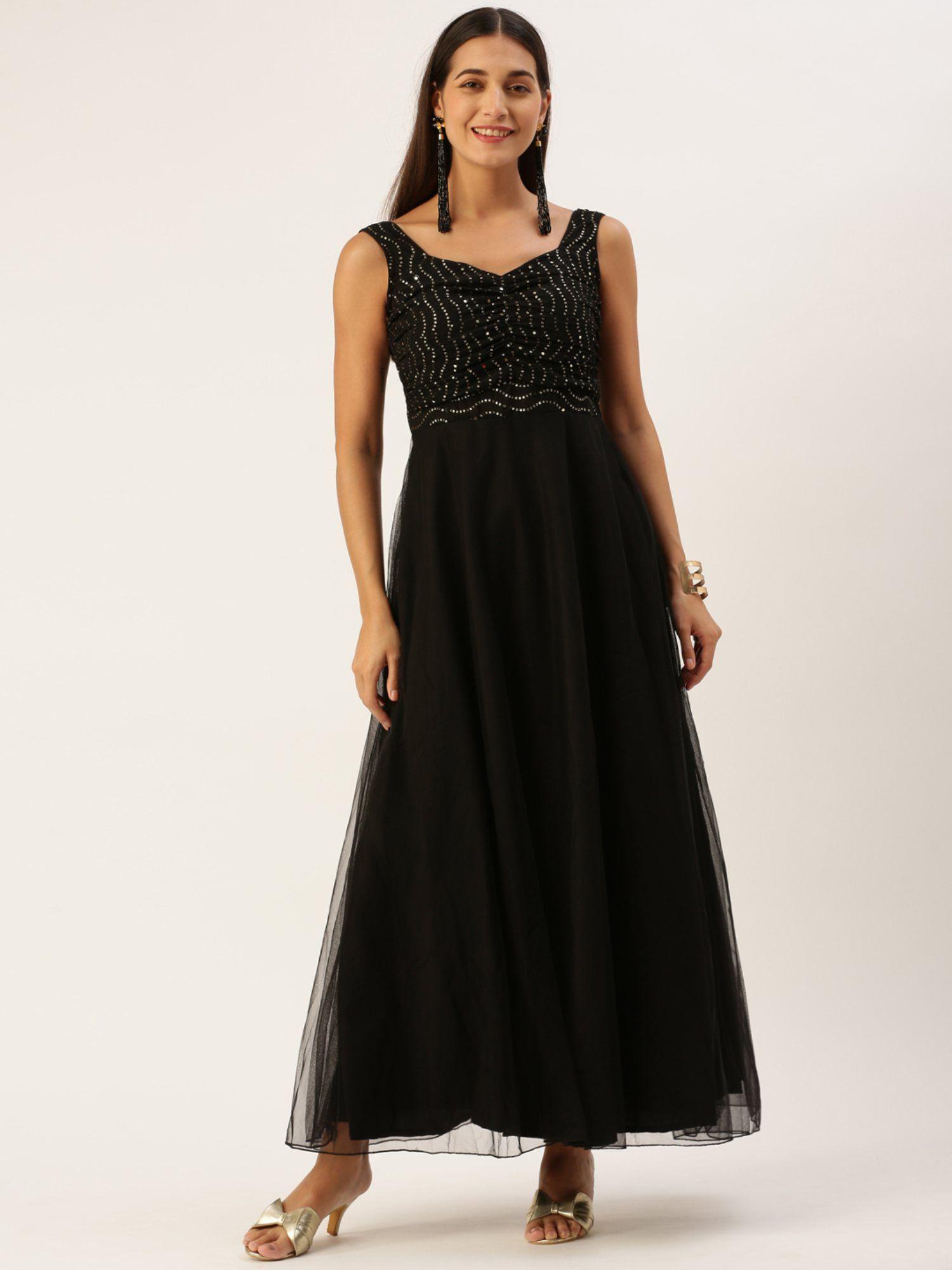 ready to wear black georgette embellished net dress