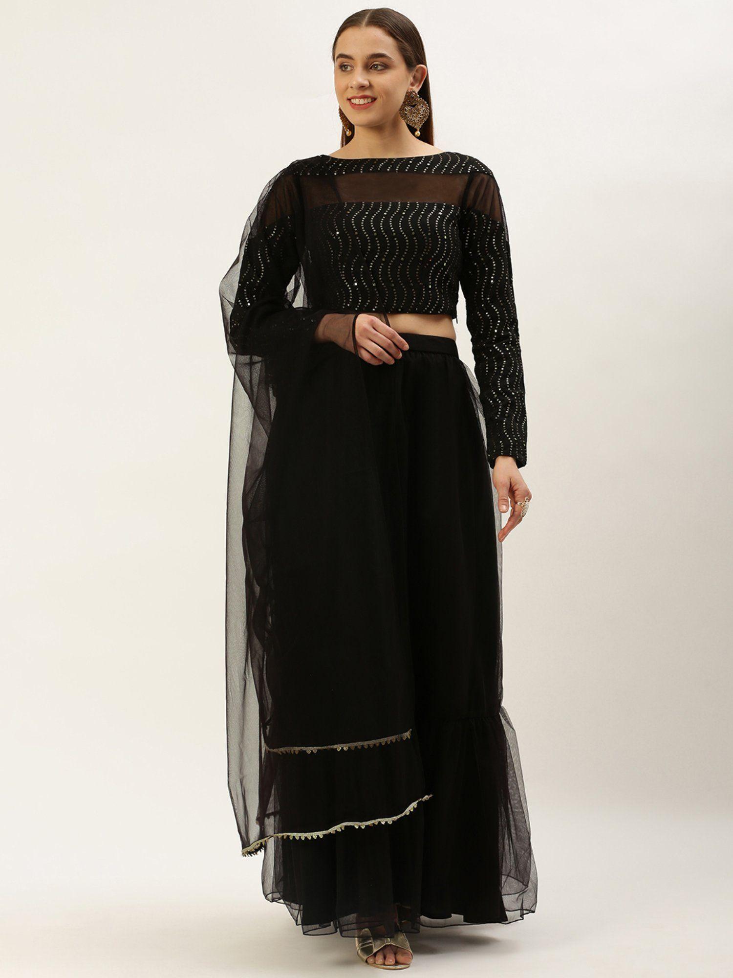 ready to wear black georgette embroidered lehenga (set of 3)