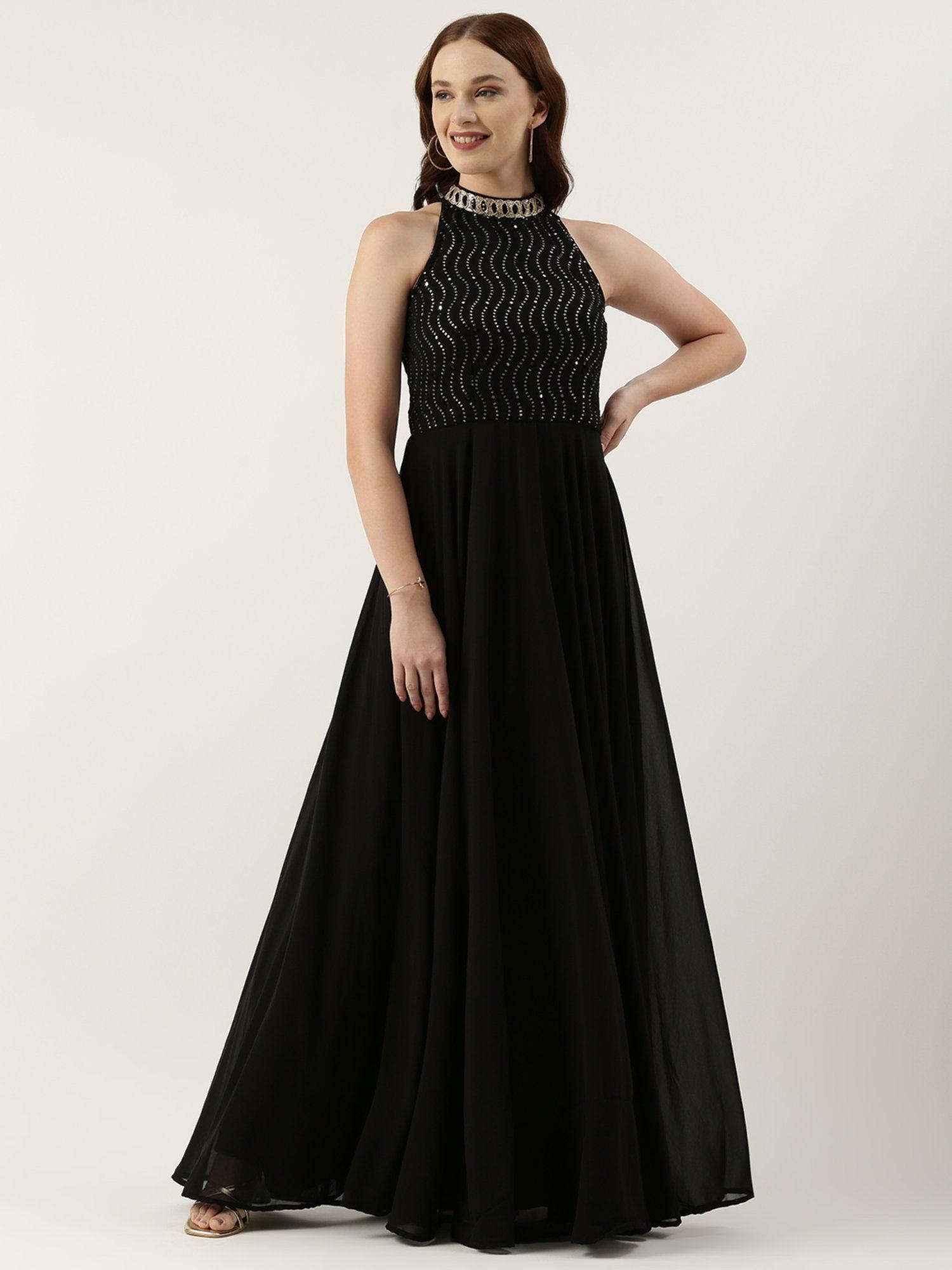 ready to wear black georgette sequins dress