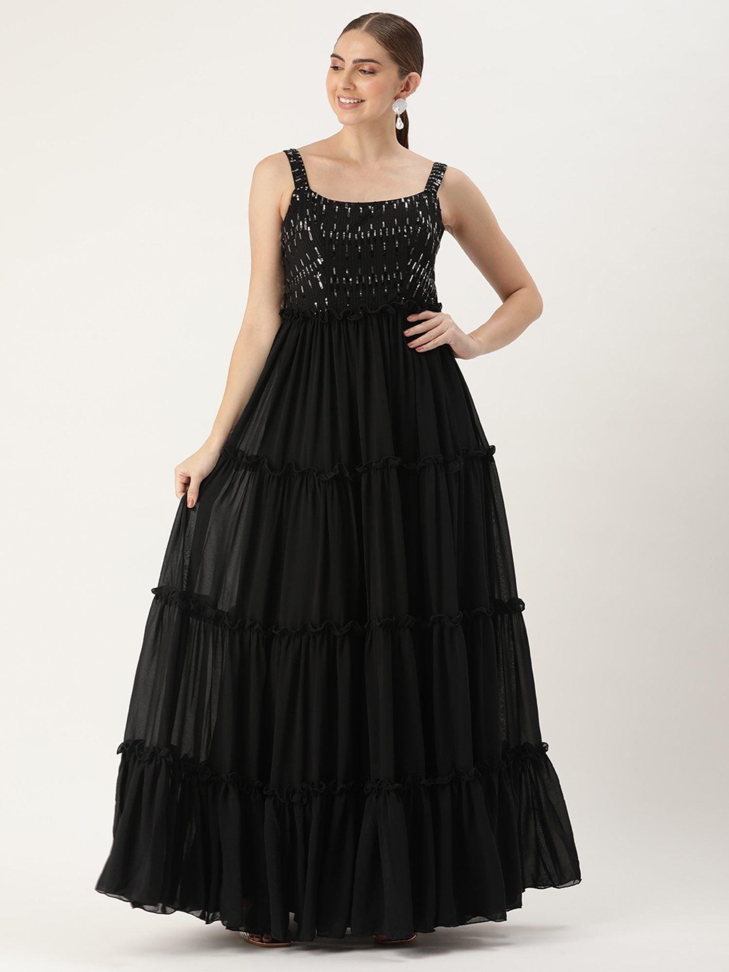 ready to wear black georgette sequins gown