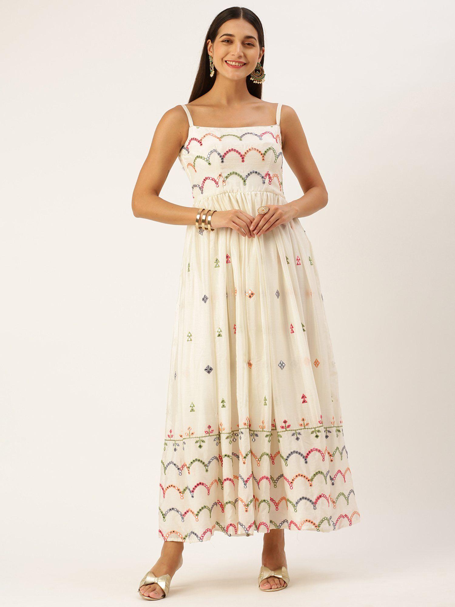 ready to wear cream chinon embroidered gown