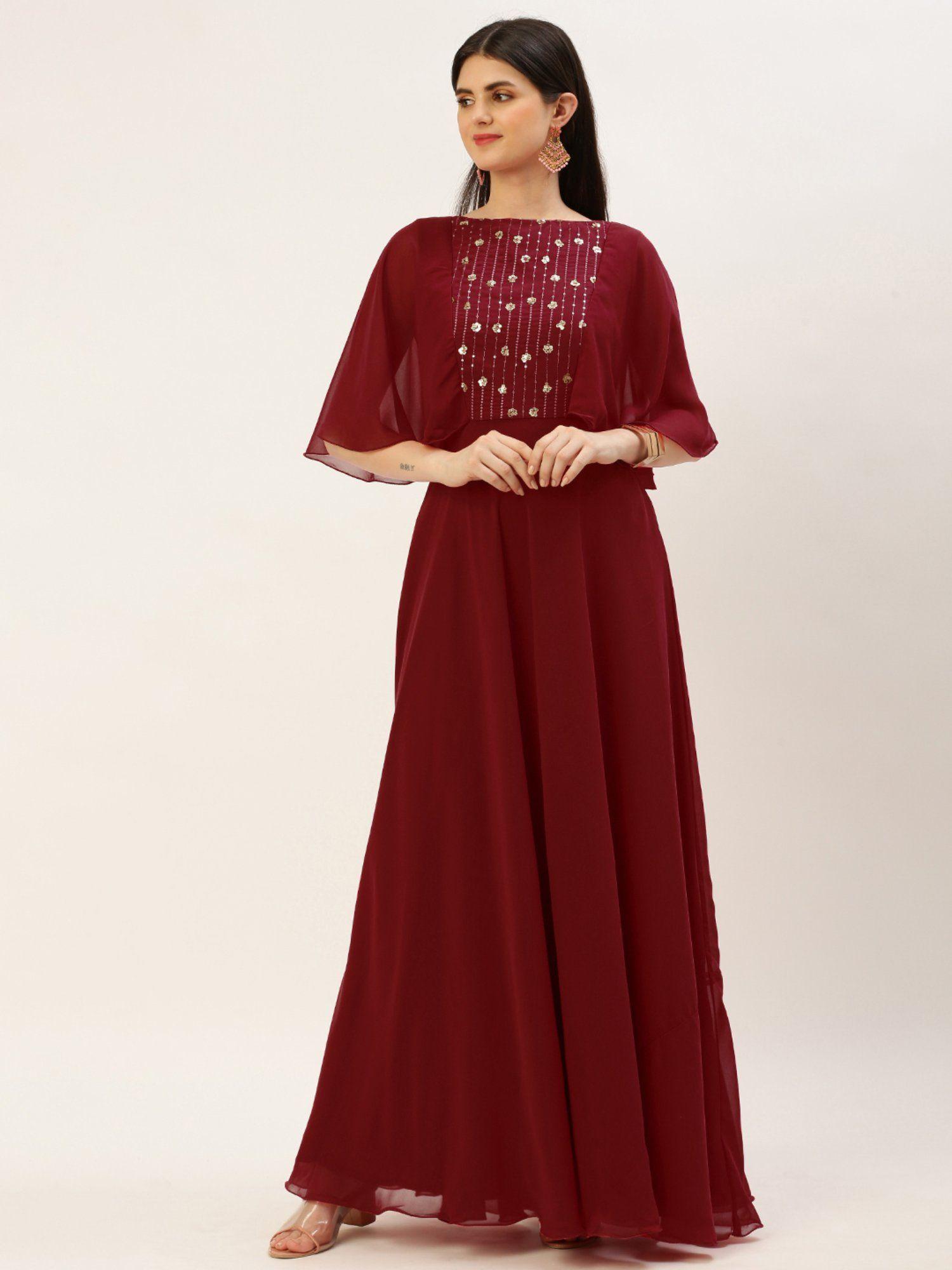 ready to wear dark pink georgette embroidered dress