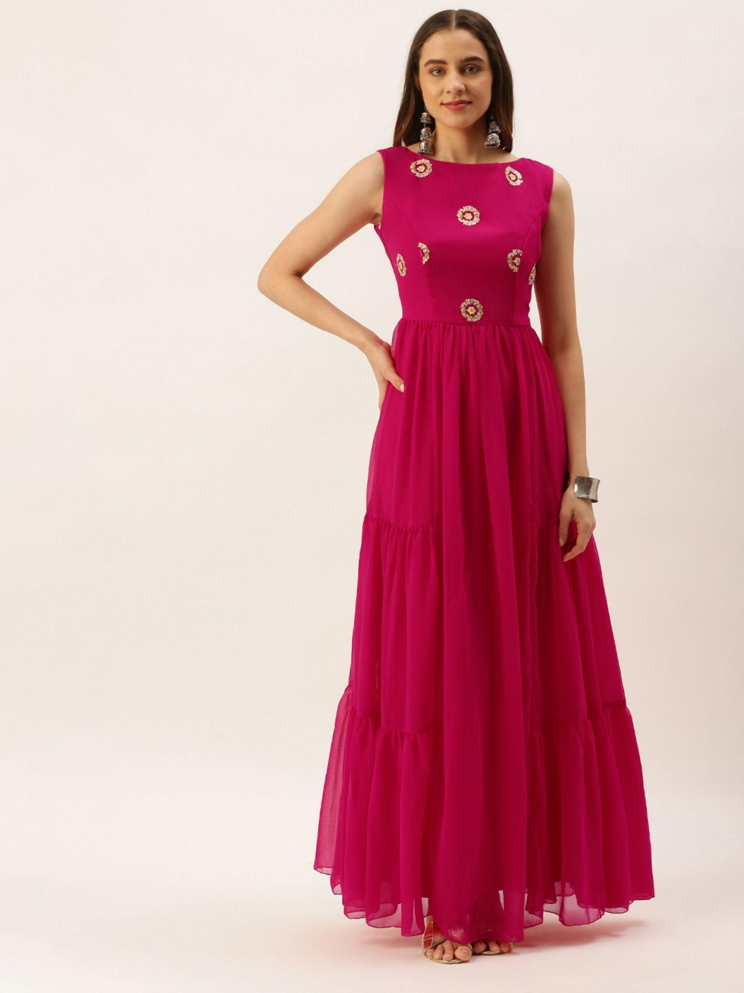 ready to wear dark pink georgette embroidered dress