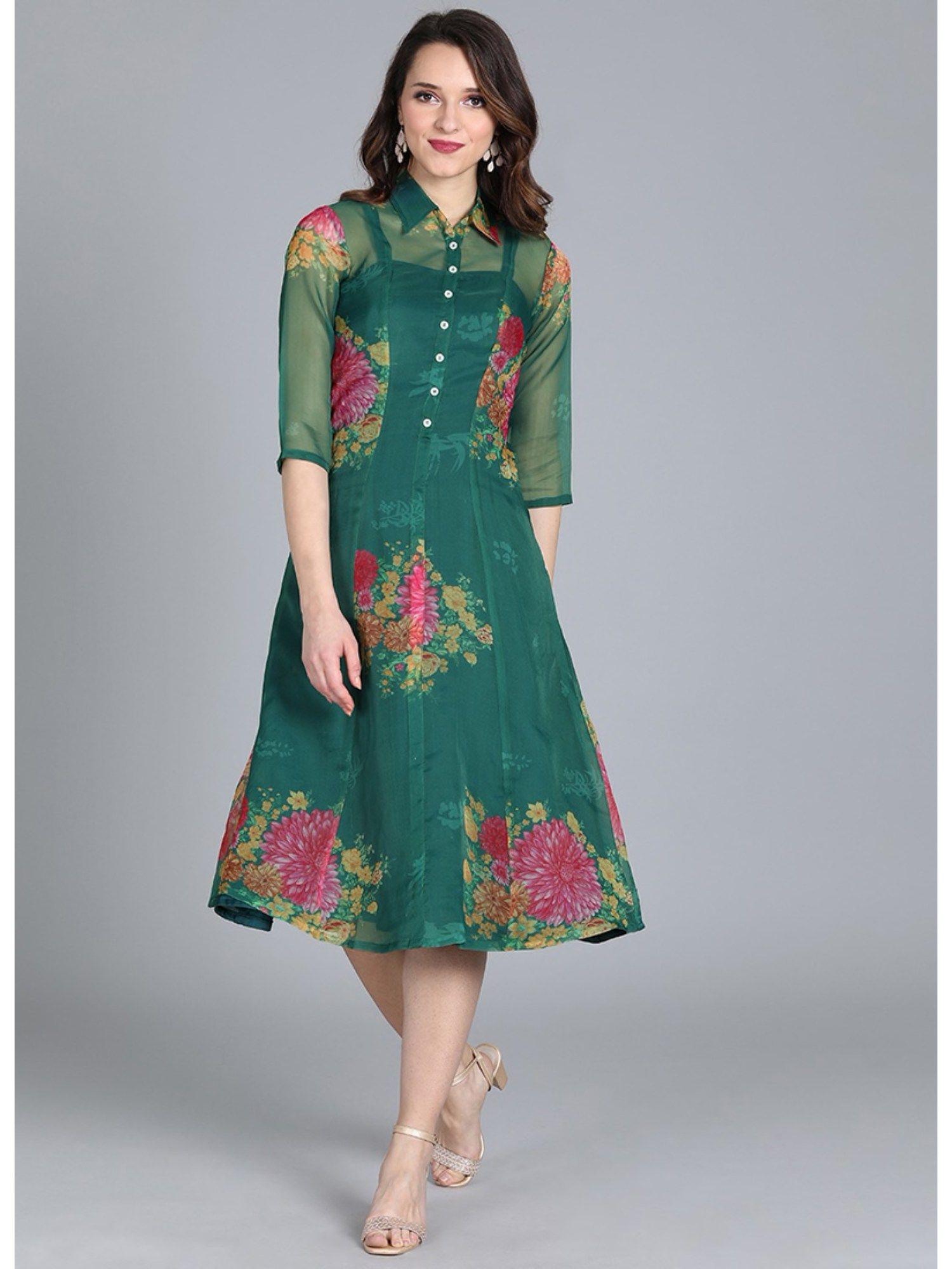 ready to wear green coat styled dress