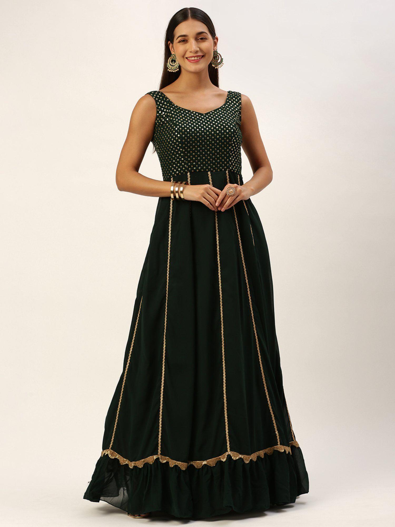 ready to wear green embroidered georgette kali gown