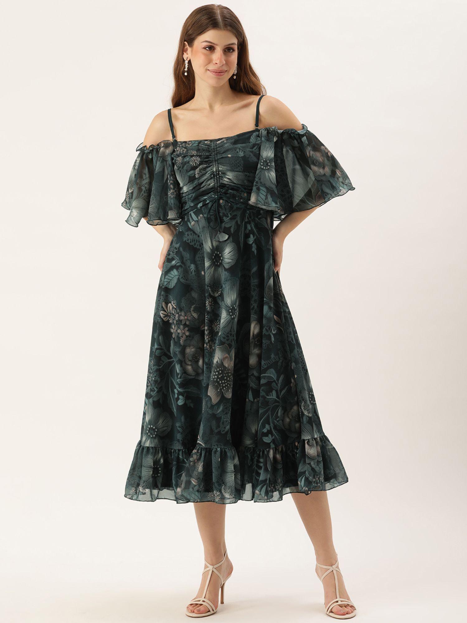 ready to wear green floral georgette midi dress