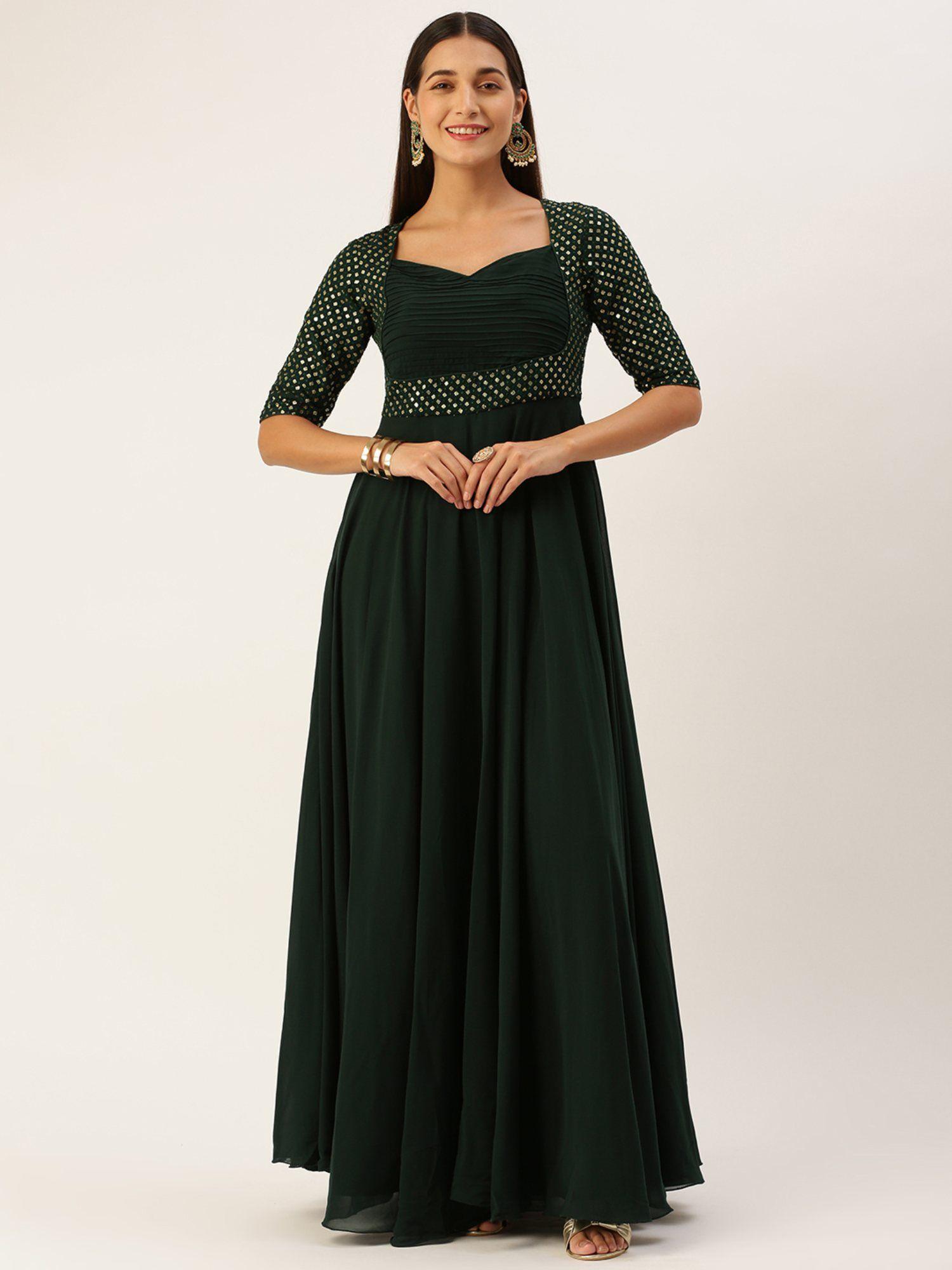 ready to wear green georgette sequins gown