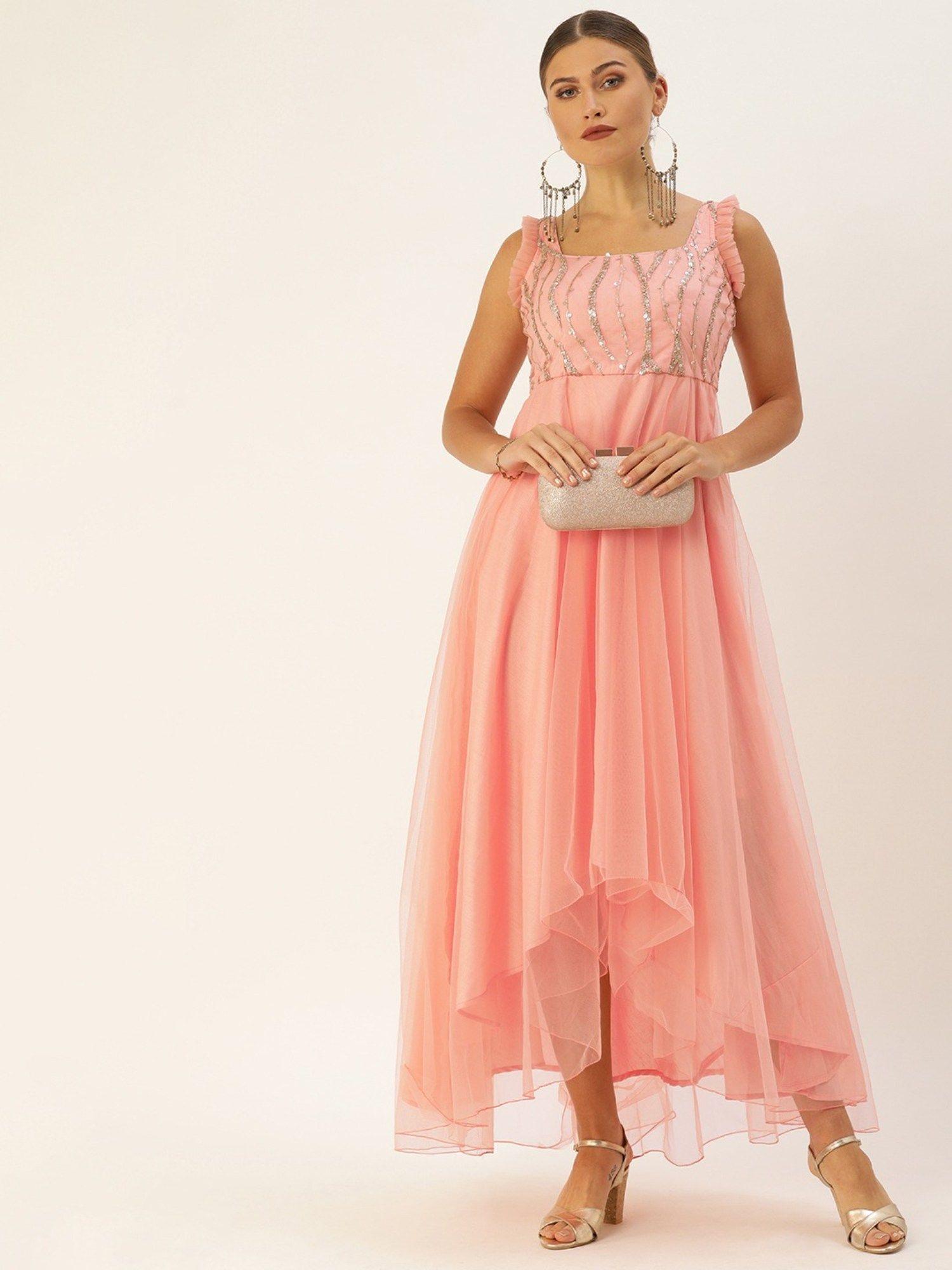 ready to wear light pink embroidered asymmetrical gown