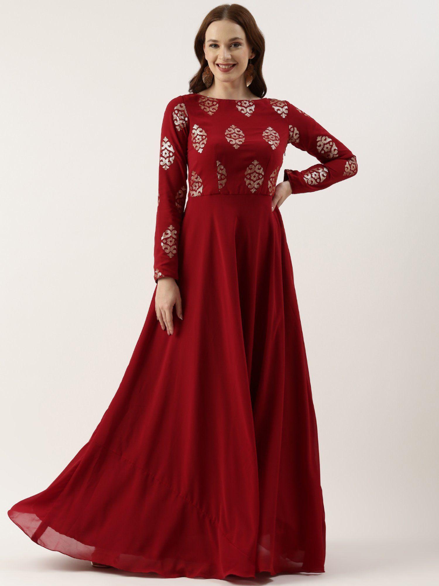 ready to wear maroon georgette sequins embroidered dress