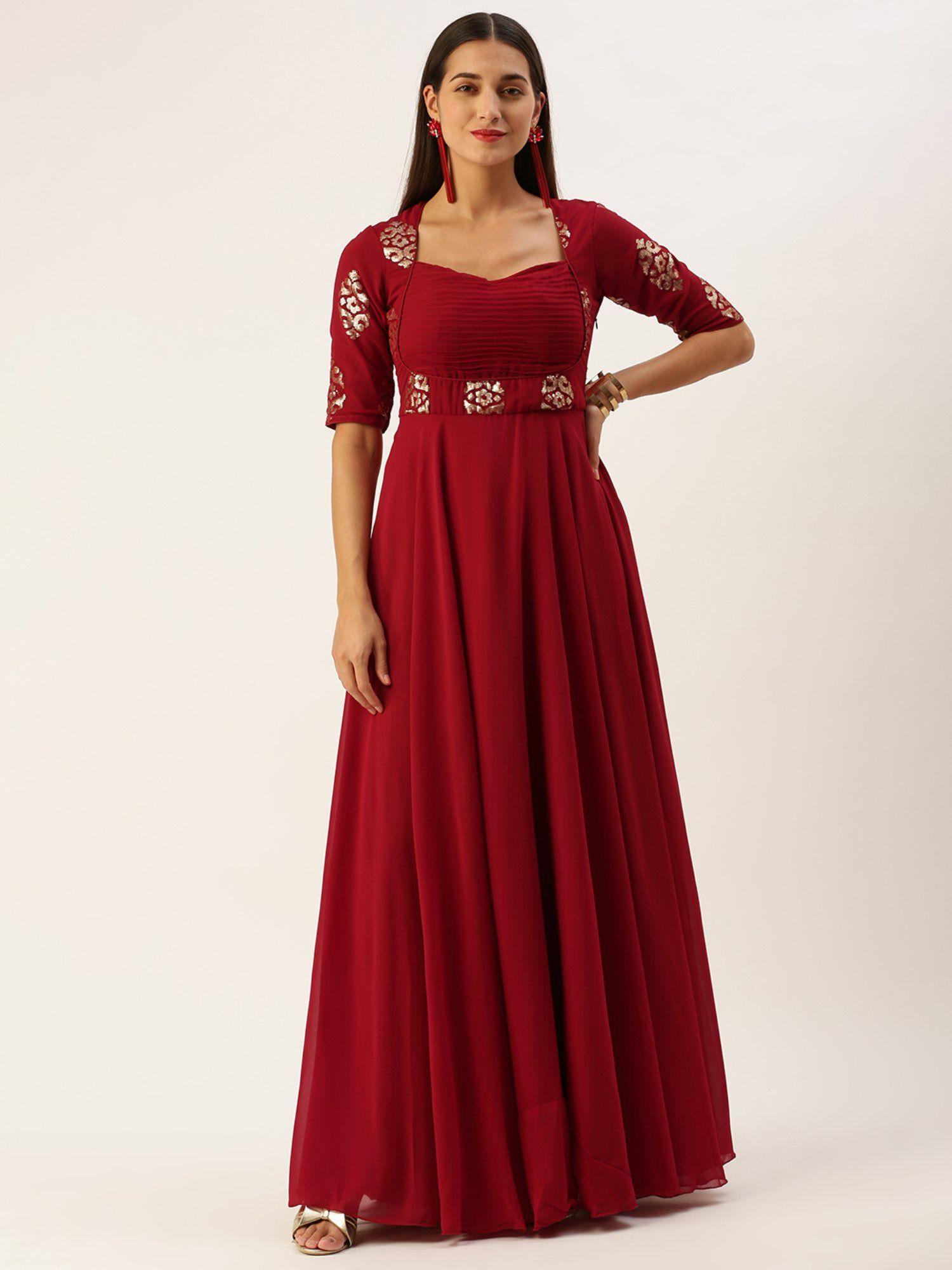 ready to wear maroon georgette sequins gown