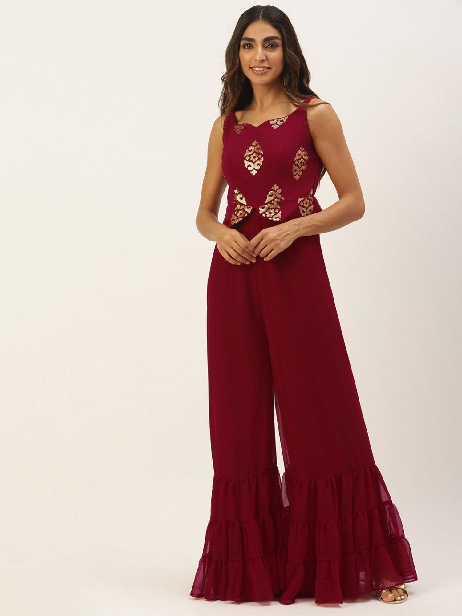 ready to wear maroon georgette sequins jumpsuit