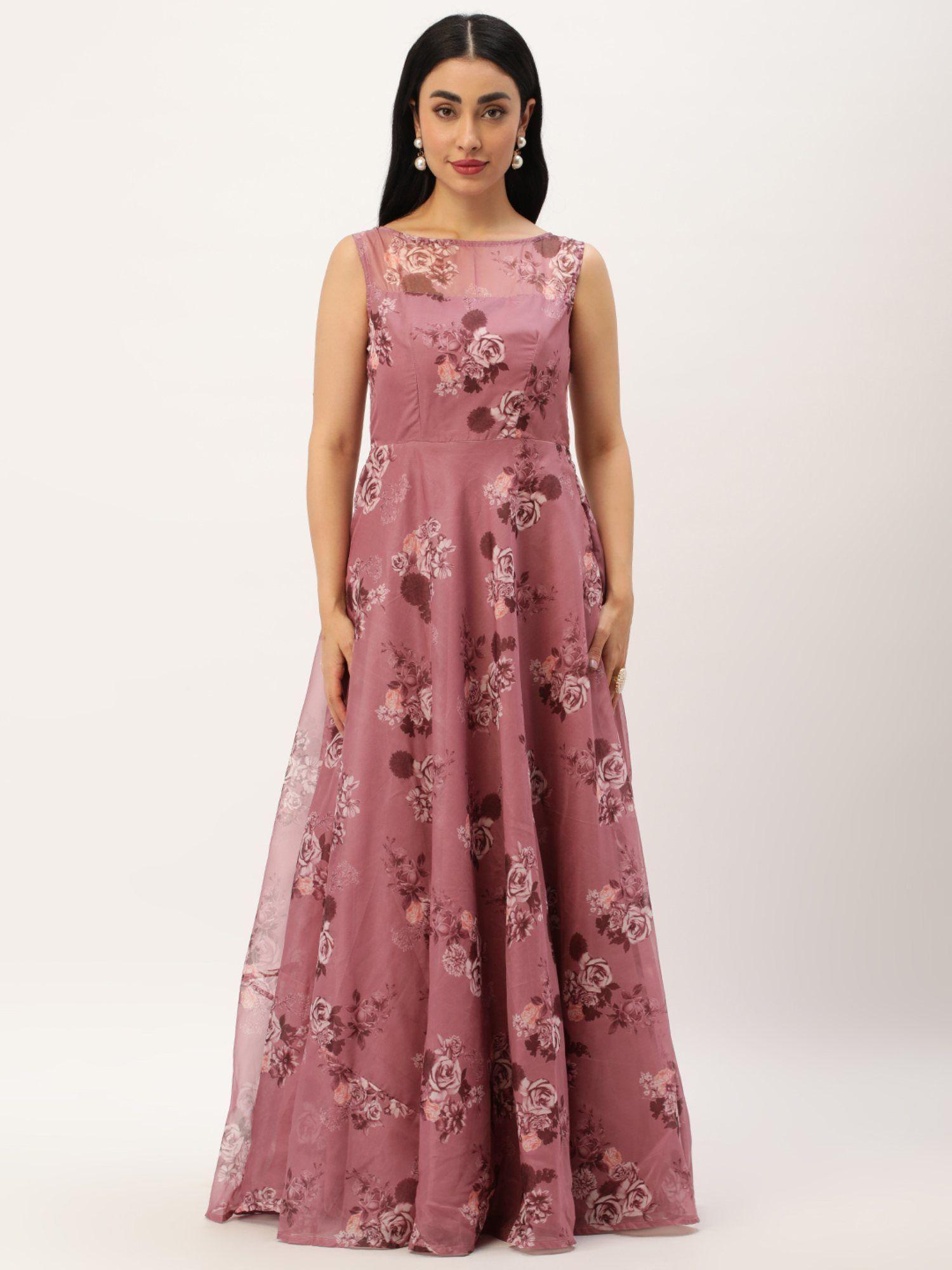 ready to wear mauve digital printed organza gown