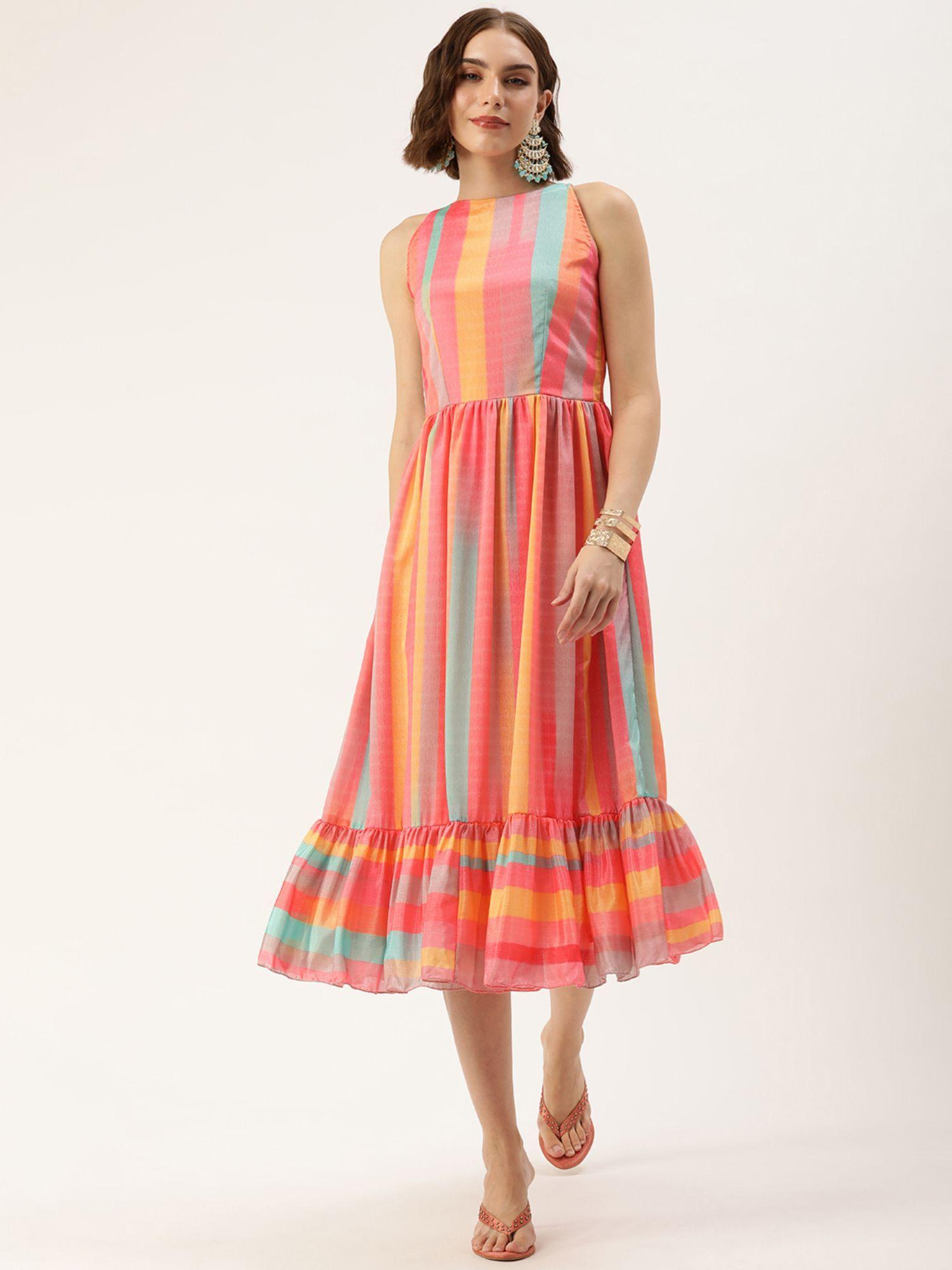 ready to wear multi-color color block chinon midi dress