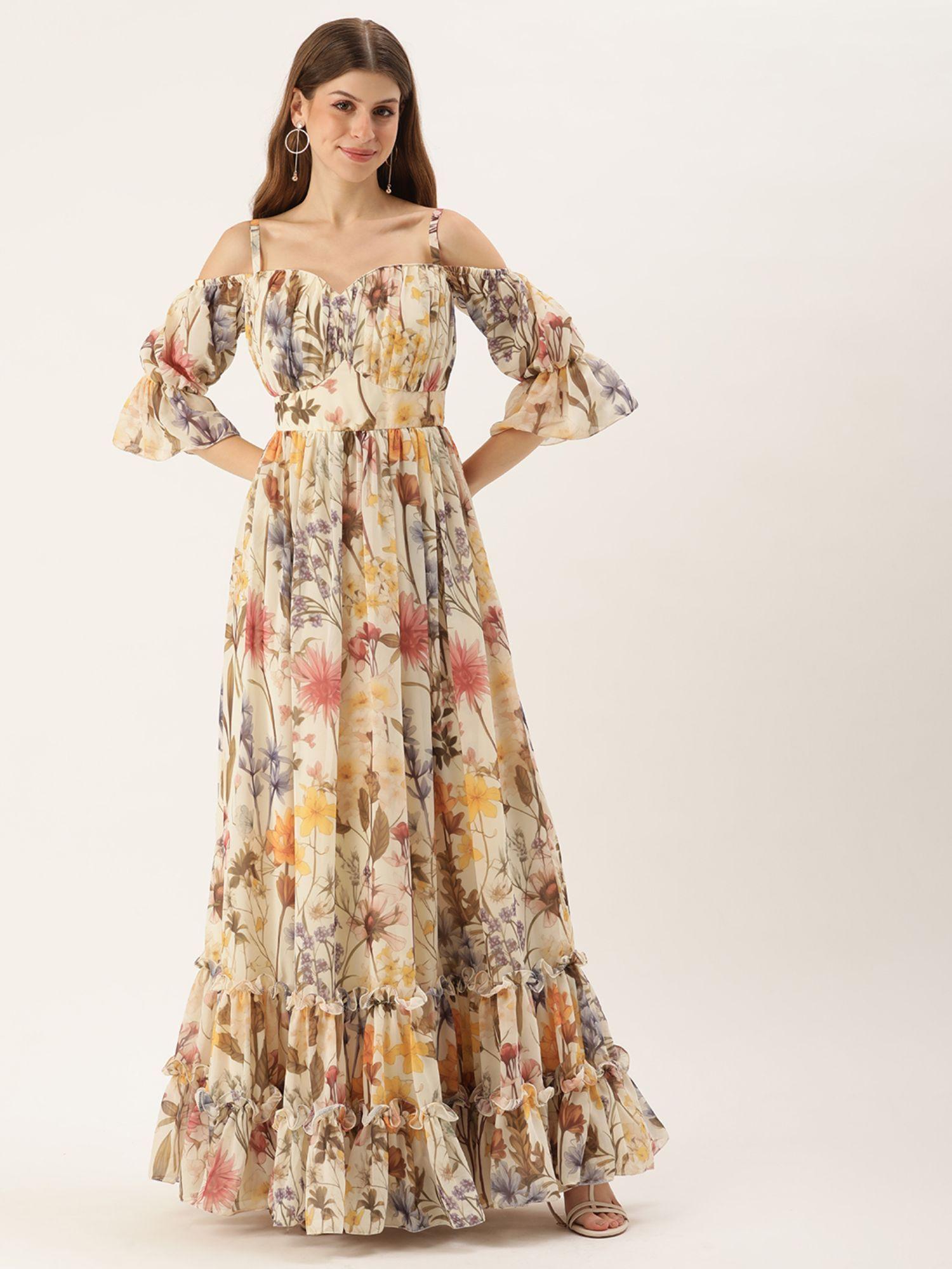 ready to wear multi-color digital printed georgette gown