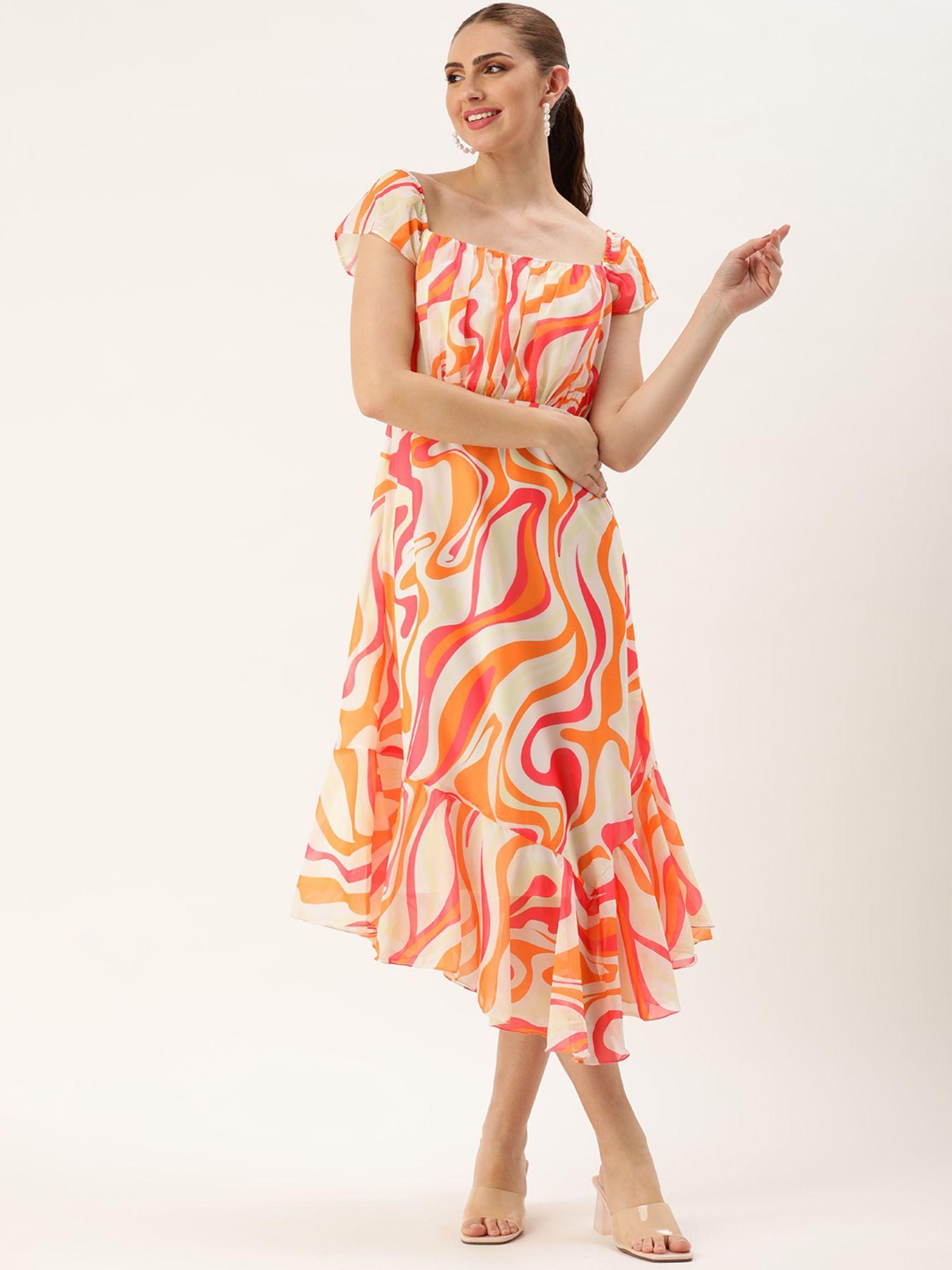 ready to wear multi-colored georgette print midi dress