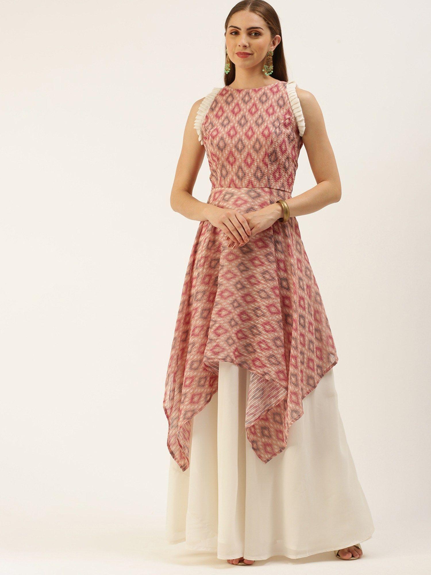 ready to wear multi-colour georgette printed boat neck gown