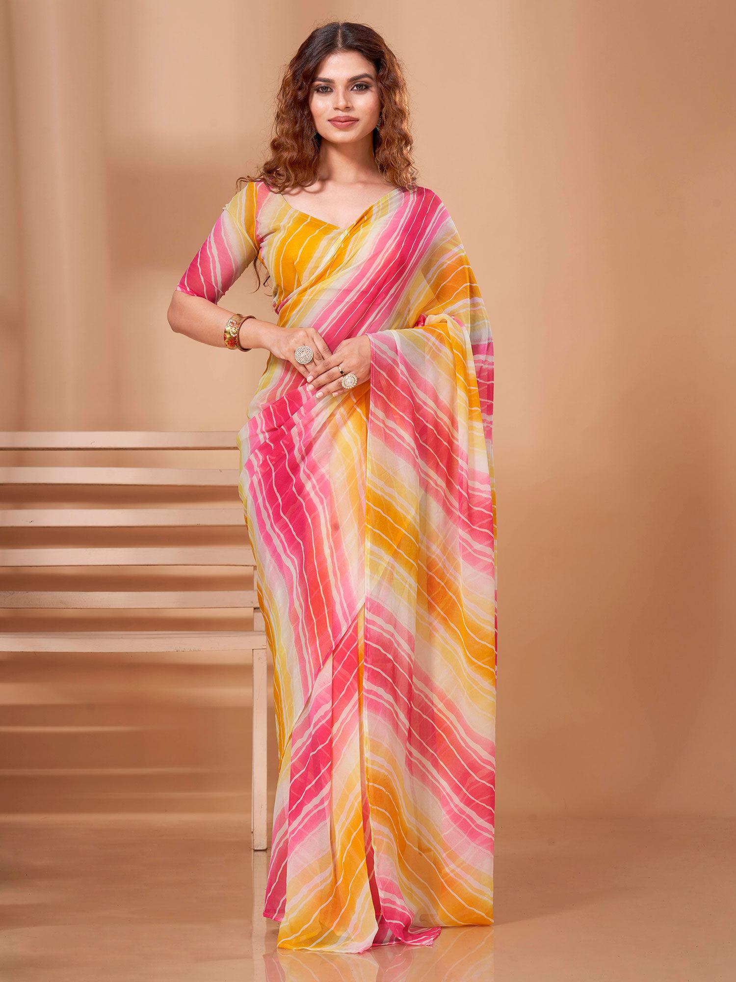 ready to wear multicolor leheriya georgette saree with un-stitched blouse