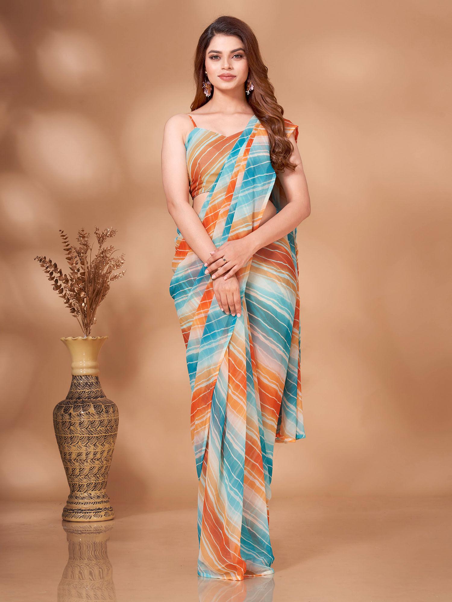 ready to wear multicolour leheriya georgette saree with unstitched blouse