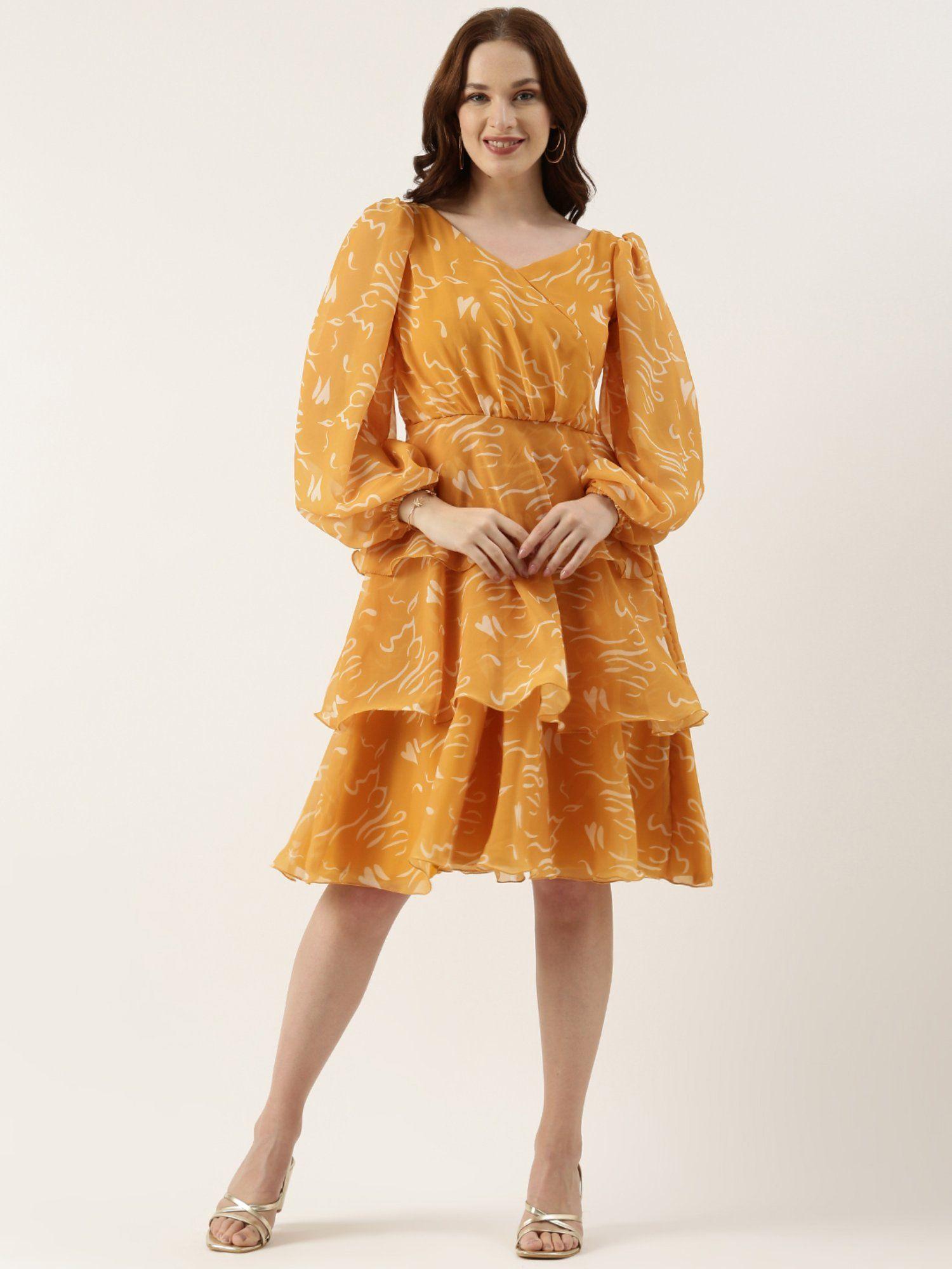 ready to wear mustard digital printed georgette dress