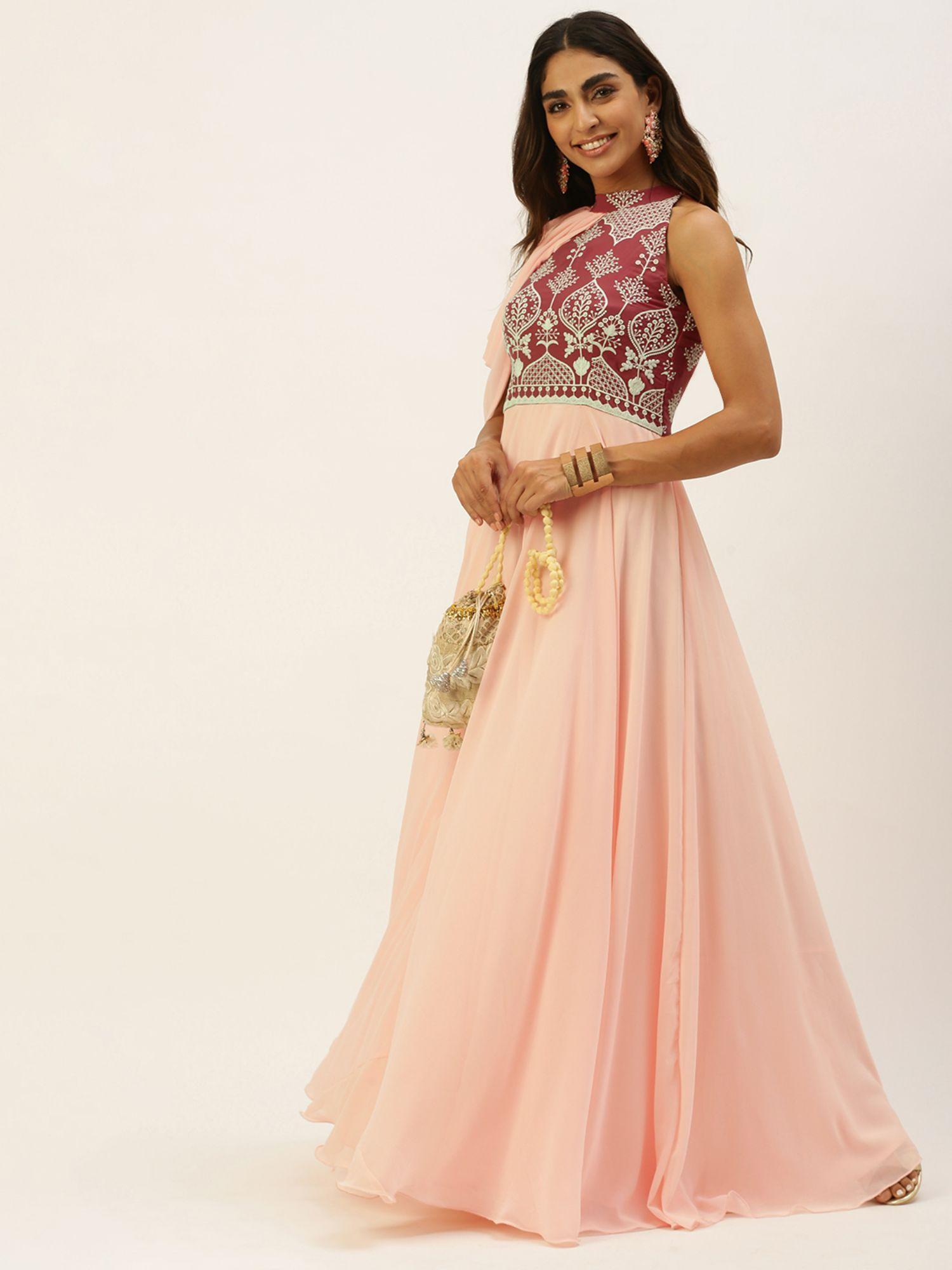 ready to wear peach and mauve halter neck gown