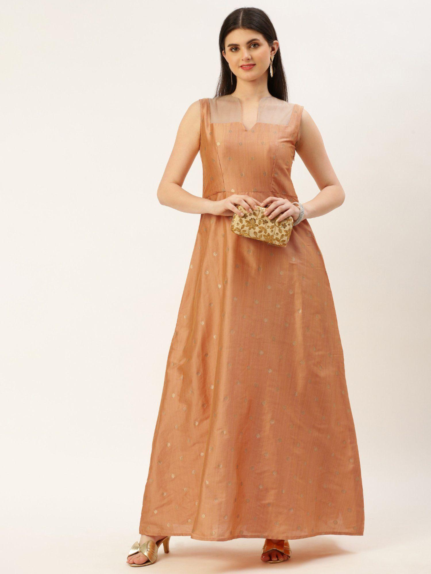 ready to wear peach art silk jacquard dress