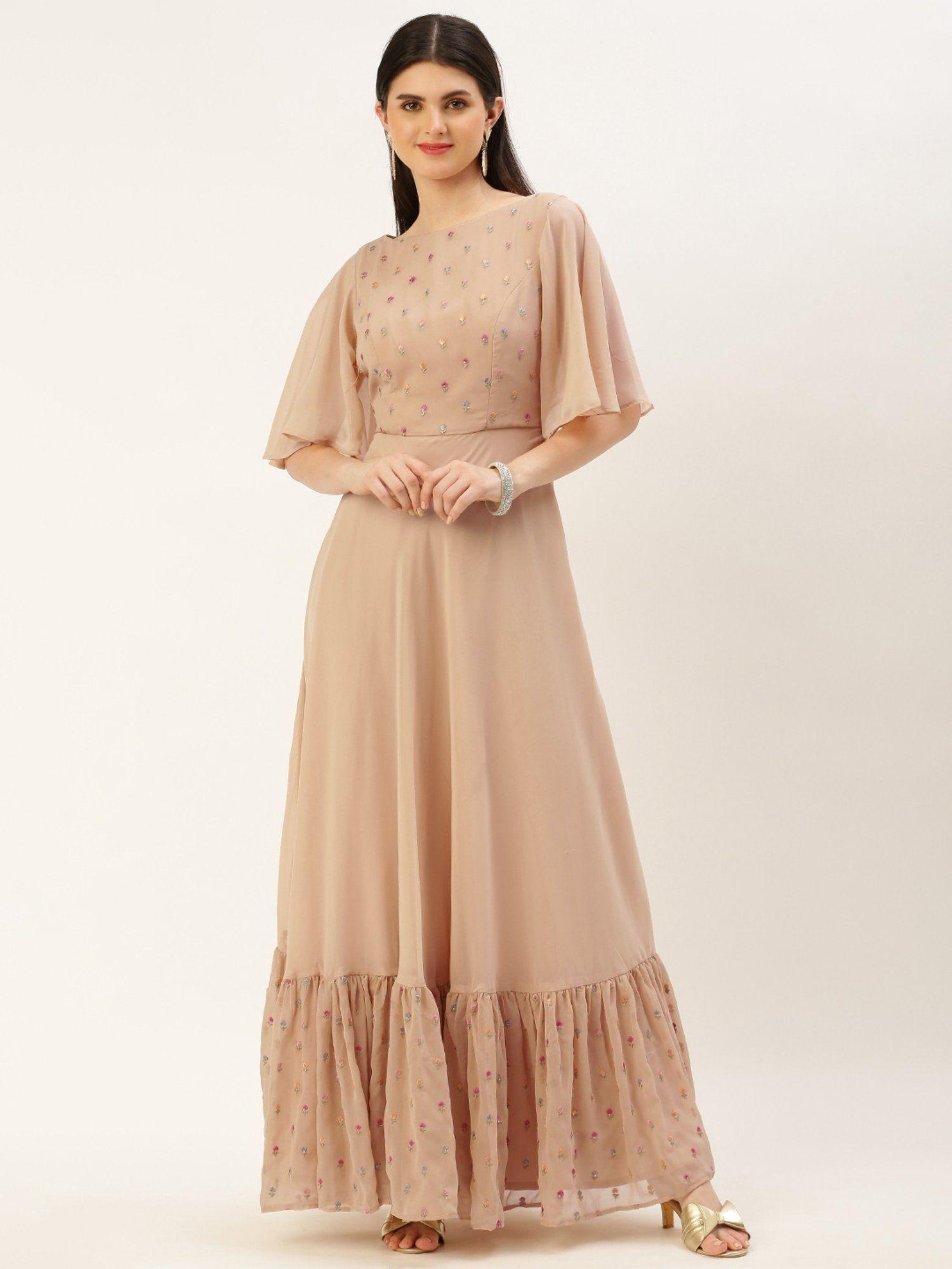 ready to wear peach embroidered georgette dress