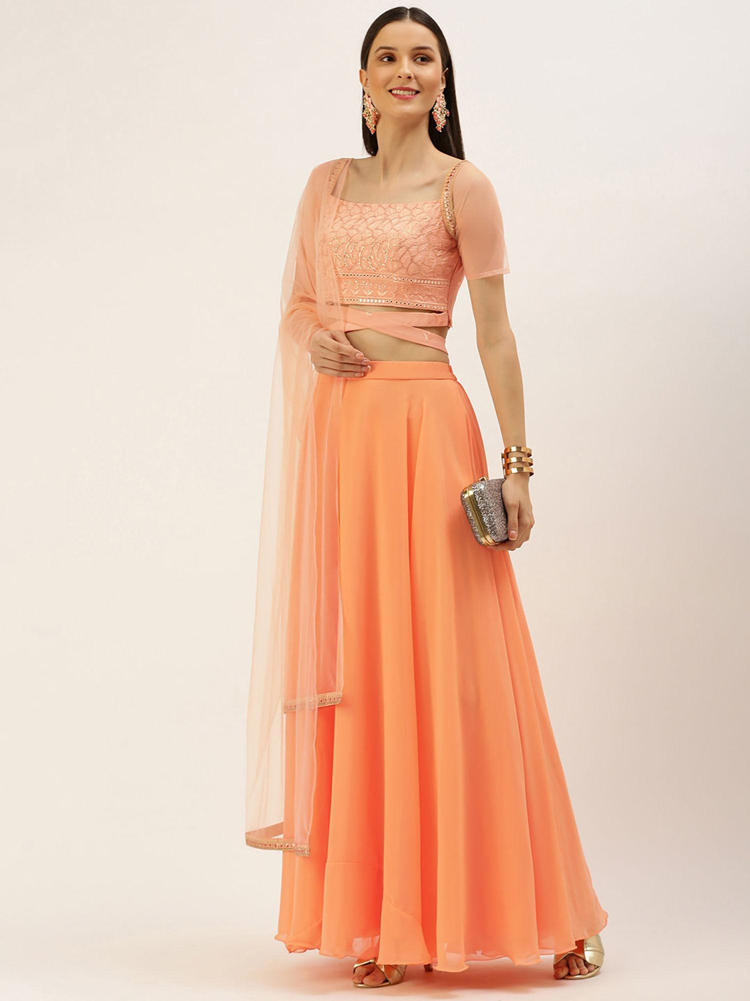 ready to wear peach sequins raglan lehenga (set of 3)