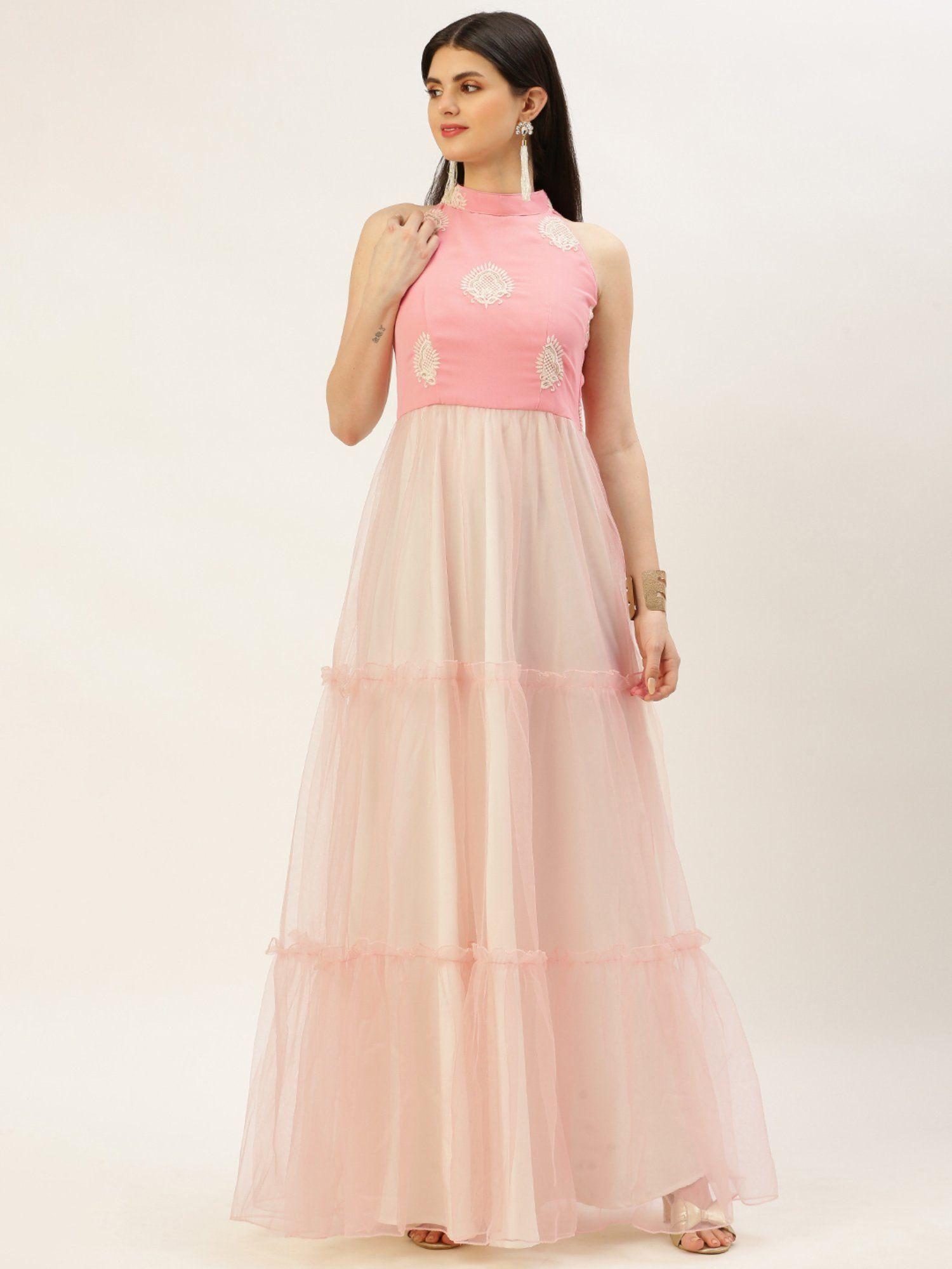 ready to wear pink georgette embroidered dress