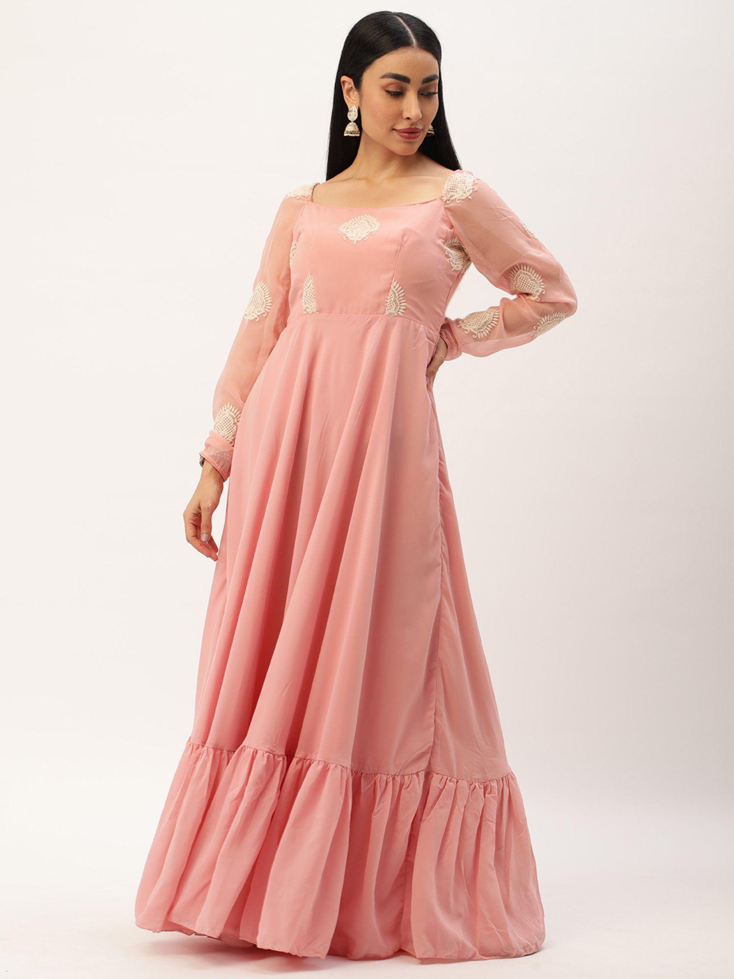 ready to wear pink georgette embroidery gown