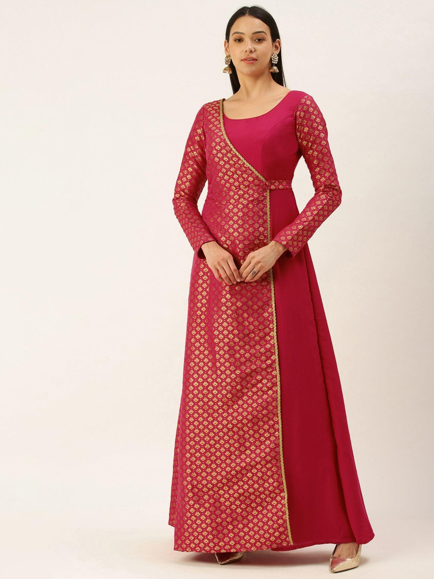 ready to wear pink overlapping jacquard gown