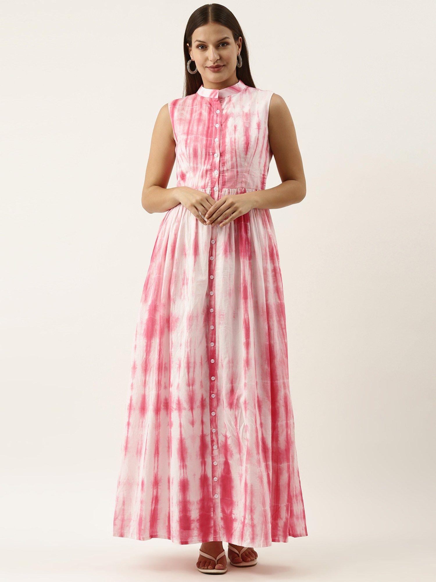 ready to wear pink tie n dye gathered flare dress